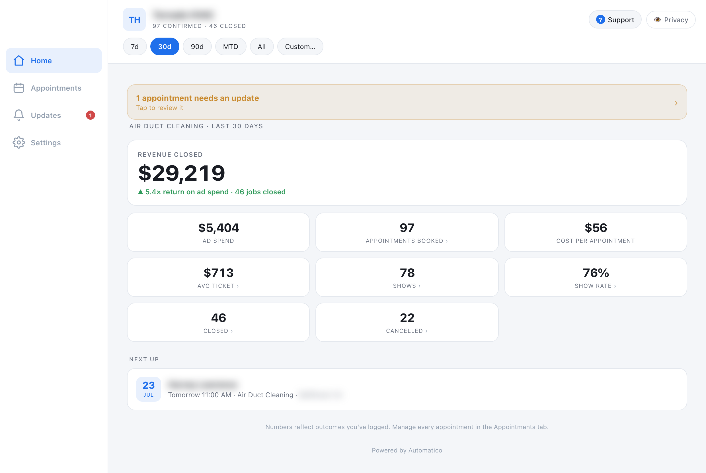 Client dashboard